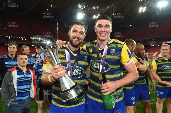 110518 - Cardiff Blues v Gloucester - European Rugby Challenge Cup Final - Josh Turnbull and Seb Davies of Cardiff Blues celebrates