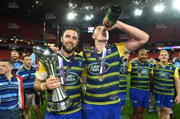 110518 - Cardiff Blues v Gloucester - European Rugby Challenge Cup Final - Josh Turnbull and Seb Davies of Cardiff Blues celebrates
