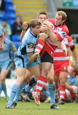 14.03.10 - LV= Cup Rugby, semi final. Cardiff Blues v Gloucester Rugby Gloucester's James Simpson Daniel is challenged by Blues' Gavin Evans as he takes a high ball 