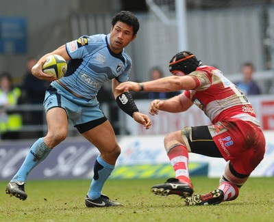 14.03.10 - LV= Cup Rugby, Cardiff Blues v Gloucester Rugby Blues' Casey Lualua gets past Gloucester's Peter Buxton 