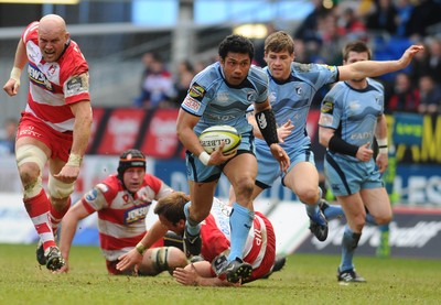 14.03.10 - LV= Cup Rugby, Cardiff Blues v Gloucester Rugby Blues' Casey Lualua breaks through 