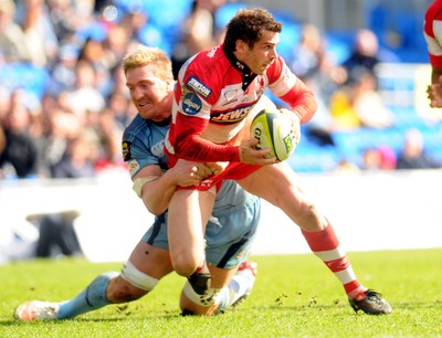 14.03.10 - LV= Cup Rugby, Cardiff Blues v Gloucester Rugby Gloucester's Nicky Robinson is tackled by Blues' Andy Powell 