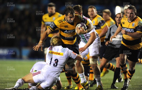 191115 - Cardiff Blues v Harlequins - European Rugby Challenge Cup -Josh Turnbull of Cardiff Blues is tackled by Matt Hopper of Harlequins