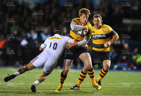 191115 - Cardiff Blues v Harlequins - European Rugby Challenge Cup -Rhys Patchell of Cardiff Blues is tackled by Ben Botica of Harlequins