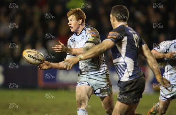 080213 - Cardiff Blues v Leinster, RaboDirect PRO12 - Cardiff Blues' Rhys Patchell feeds the ball out