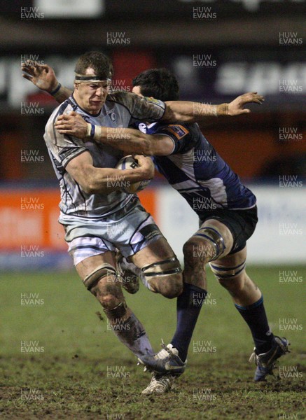 080213 - Cardiff Blues v Leinster, RaboDirect PRO12 - Cardiff Blues' Robin Copeland is tackled by Leinster's Jamie Hagan 