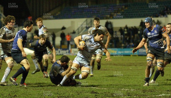 080213 - Cardiff Blues v Leinster, RaboDirect PRO12 - Cardiff Blues' Josh Navidi is tackled by Leinster's Andrew Goodman 