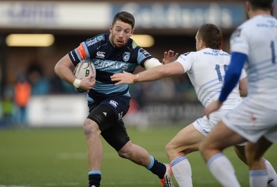 100115 - Cardiff Blues v Leinster - Guinness PRO12 -Alex Cuthbert of Cardiff Blues is tackled by Jimmy Gopperth of Leinster