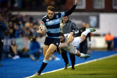 100115 - Cardiff Blues v Leinster - Guinness PRO12 -Cory Allen of Cardiff Blues gets past Rob Kearney of Leinster