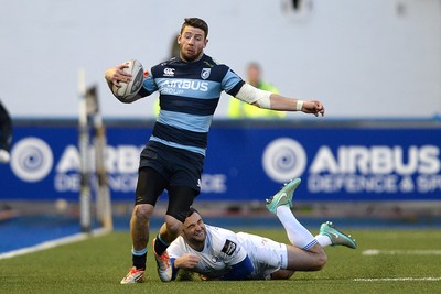 100115 - Cardiff Blues v Leinster - Guinness PRO12 -Alex Cuthbert of Cardiff Blues is tackled by Dave Kearney of Leinster