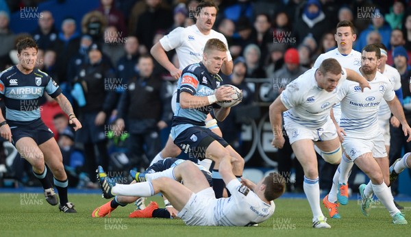 100115 - Cardiff Blues v Leinster - Guinness PRO12 -Gareth Anscombe of Cardiff Blues is tackled by Luke McGrath of Leinster