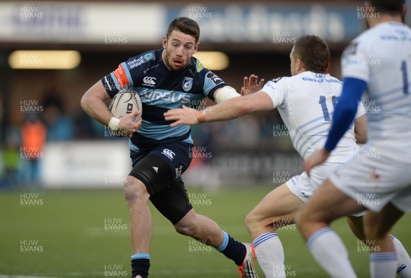 100115 - Cardiff Blues v Leinster - Guinness PRO12 -Alex Cuthbert of Cardiff Blues is tackled by Jimmy Gopperth of Leinster