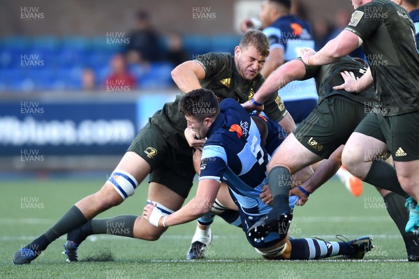 310818 - Cardiff Blues v Leinster - Guinness PRO14 - Rory Thornton of Cardiff Blues is tackled by Ross Molony of Leinster