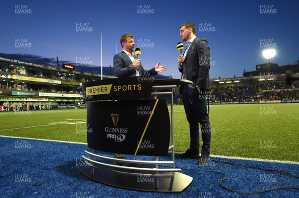 310818 - Cardiff Blues v Leinster - Guinness PRO14 - Ross Harris and Sam Warburton during Premier Sports coverage