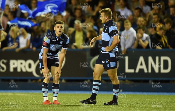 310818 - Cardiff Blues v Leinster - Guinness PRO14 - Tom Williams and Garyn Smith of Cardiff Blues look dejected
