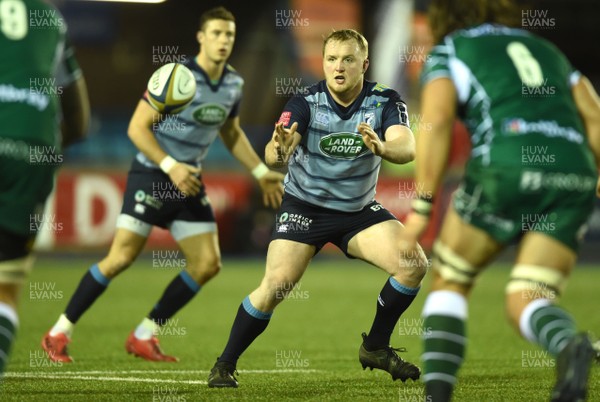 020218 - Cardiff Blues v London Irish - Anglo-Welsh Cup - Ethan Lewis of Cardiff Blues takes the ball