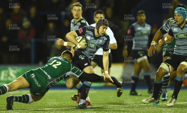 020218 - Cardiff Blues v London Irish - Anglo-Welsh Cup - Rhun Williams of Cardiff Blues is tackled by Johnny Williams of London Irish