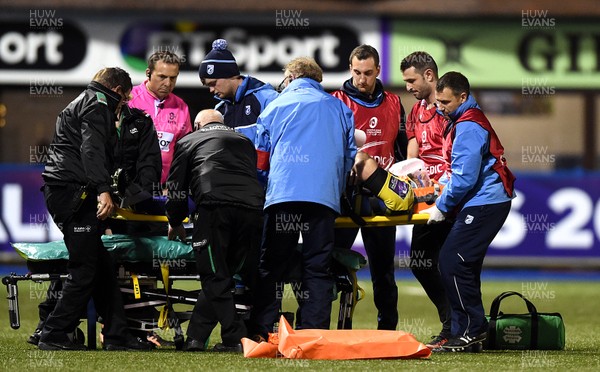 131017 - Cardiff Blues v Lyon - European Rugby Challenge Cup - Anton Peikrishvili of Cardiff Blues is treated for injury