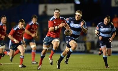 011114 - Cardiff Blues v Munster - Guiness PRO12 -Robin Copeland of Munster is chased down by Jarrad Hoeata of Cardiff Blues