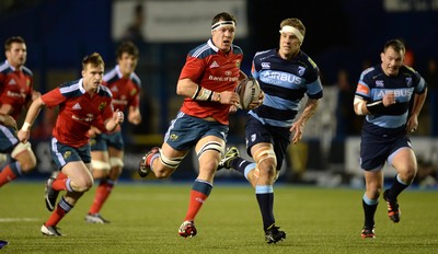 011114 - Cardiff Blues v Munster - Guiness PRO12 -Robin Copeland of Munster is chased down by Jarrad Hoeata of Cardiff Blues