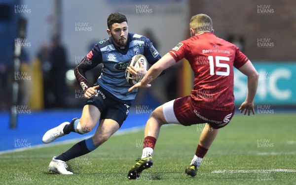 170218 - Cardiff Blues v Munster - Guinness PRO14 - Aled Summerhill of Cardiff Blues takes on Stephen Fitzgerald of Munster