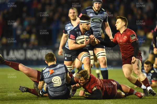 170218 - Cardiff Blues v Munster - Guinness PRO14 - Ellis Jenkins of Cardiff Blues looks for a way through