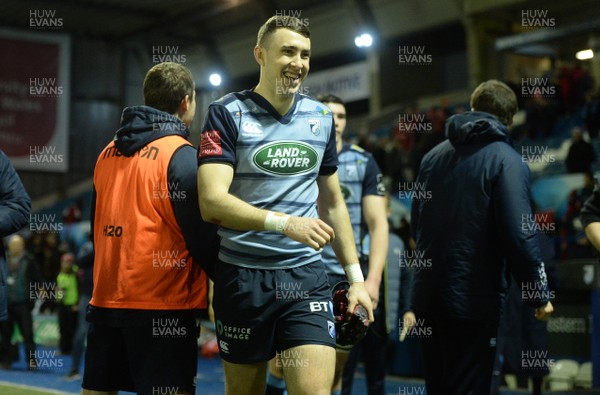 170218 - Cardiff Blues v Munster - Guinness PRO14 - Rhun Williams of Cardiff Blues at the end of the game