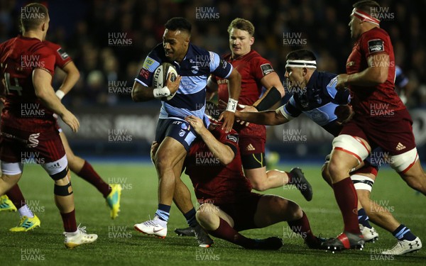 210918 - Cardiff Blues v Munster - Guinness PRO14 - Willis Halaholo of Cardiff Blues charges towards the line