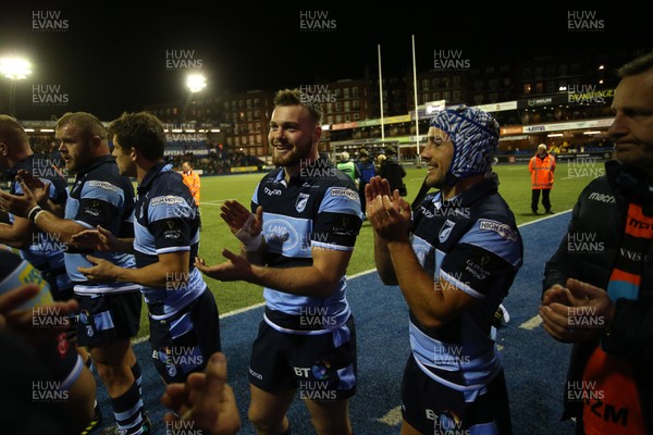 210918 - Cardiff Blues v Munster - Guinness PRO14 - A happy Owen Lane and Matthew Morgan of Cardiff Blues