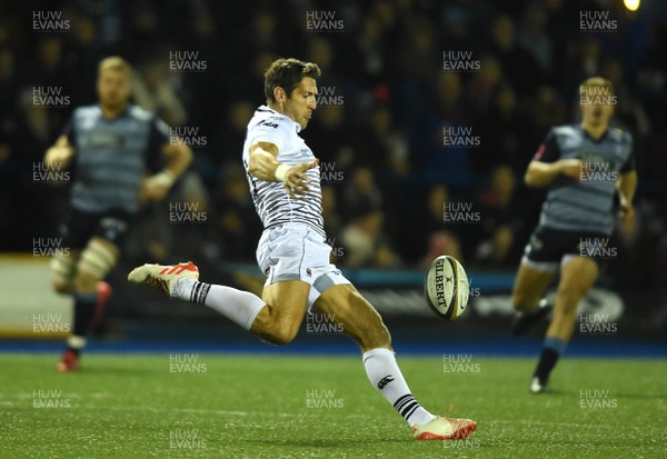 171117 - Cardiff Blues v Ospreys - Anglo Welsh Cup - James Hook of Ospreys clears