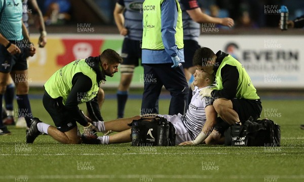 171117 - Cardiff Blues v Ospreys - Anglo Welsh Cup - Kieran Williams of Ospreys is taken off the field injured