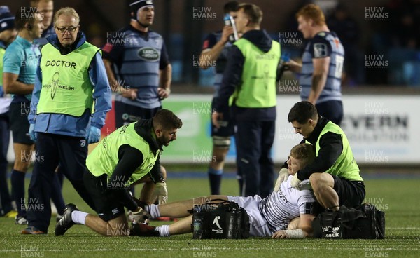 171117 - Cardiff Blues v Ospreys - Anglo Welsh Cup - Kieran Williams of Ospreys is taken off the field injured