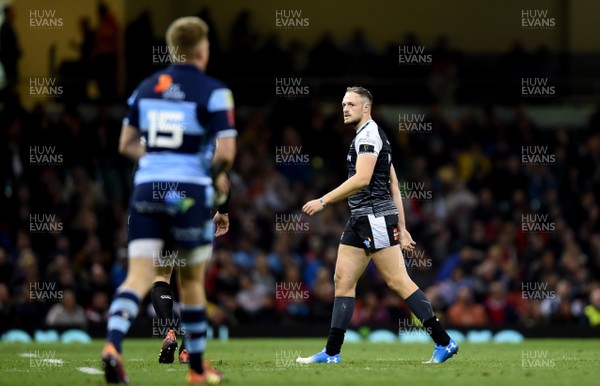 270419 - Cardiff Blues v Ospreys - Guinness PRO14 - Judgement Day - Cory Allen of Ospreys leaves the field after being shown a yellow card