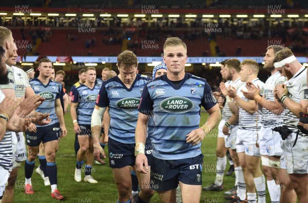 280418 - Cardiff Blues v Ospreys - Guinness PRO14 - Gareth Anscombe of Cardiff Blues at the end of the game