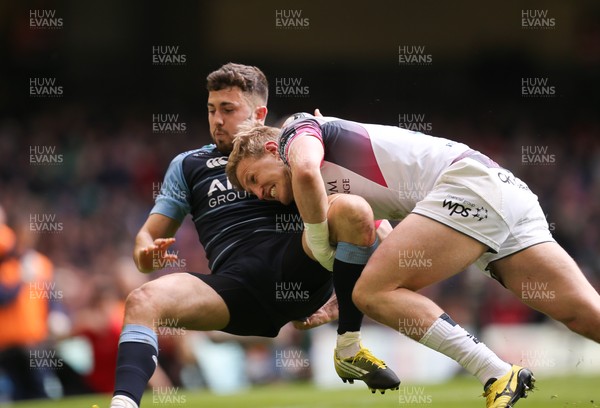 300416 - Cardiff Blues v Ospreys, Judgement Day IV, Guinness PRO12 - Aled Summerhill of Cardiff Blues is tackled by Ben John of Ospreys