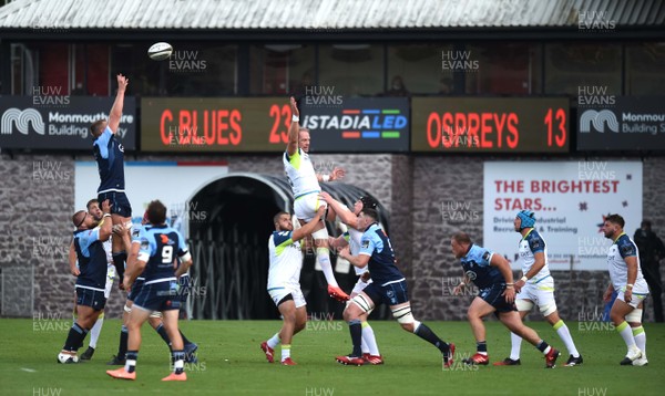 300820 - Cardiff Blues v Ospreys - Guinness Pro 14 - Shane Lewis-Hughes of Cardiff Blues takes line out ball
