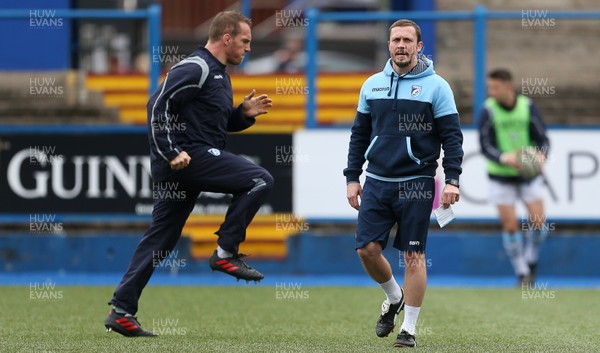 131018 - Cardiff Blues A v Ospreys Development - Gethin Jenkins warms up alongside Coach Richie Rees
