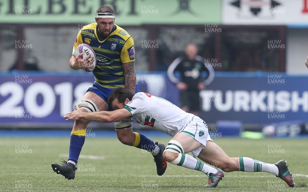 210418 - Cardiff Blues v Pau - European Rugby Challenge Cup Semi Final - Josh Turnbull of Cardiff Blues is tackled by Conrad Smith of Pau