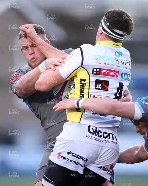 180120 - Cardiff Blues v Rugby Calvisano - European Rugby Challenge Cup - Adam Wessels of Calvisano is tackled by Corey Domachowski of Cardiff Blues