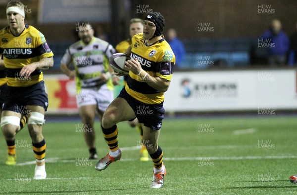 220116 - Cardiff Blues v Rugby Calvisano - European Rugby Challenge Cup -Tom James of The Blues races in to score a try