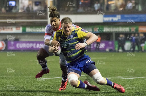 171217 - Cardiff Blues v Sale Sharks, European Challenge Cup - Macauley Cook of Cardiff Blues is tackled by Paolo Odogwu of Sale Sharks