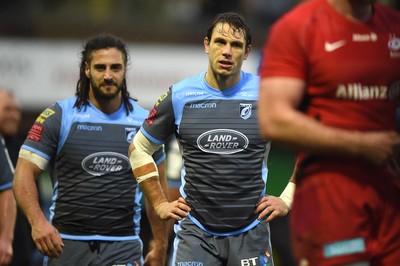 151218 - Cardiff Blues v Saracens - European Rugby Champions Cup - Josh Navidi and Blaine Scully of Cardiff Blues at the end of the game