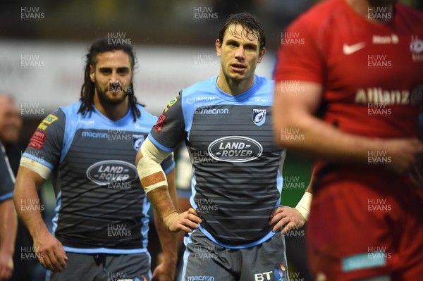 151218 - Cardiff Blues v Saracens - European Rugby Champions Cup - Josh Navidi and Blaine Scully of Cardiff Blues at the end of the game