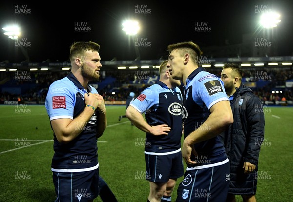 030120 - Cardiff Blues v Scarlets - Guinness PRO14 - Owen Lane and Josh Adams of Cardiff Blues at the end of the game