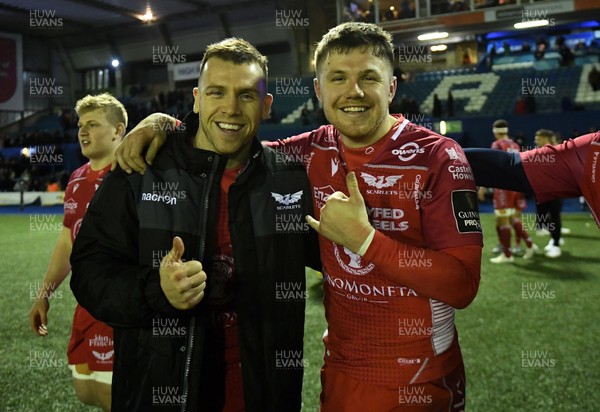 030120 - Cardiff Blues v Scarlets - Guinness PRO14 - Gareth Davies and Steff Evans of Scarlets at the end of the game