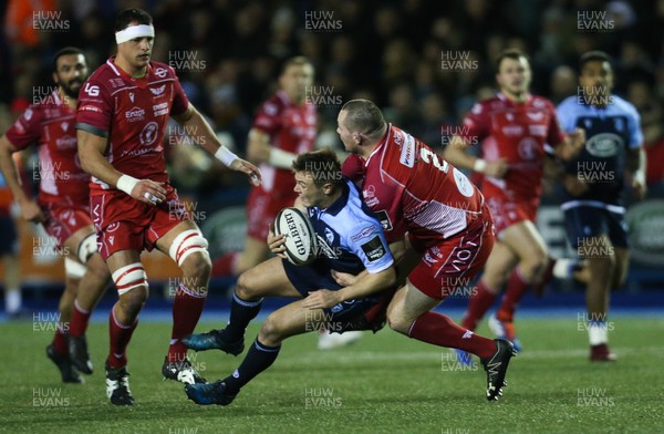 030120 - Cardiff Blues v Scarlets, Guinness PRO14 - Jarrod Evans of Cardiff Blues  is caught by Ken Owens of Scarlets