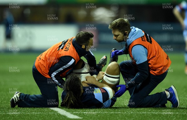 220319 - Cardiff Blues v Scarlets - Guinness PRO14 - Josh Navidi of Cardiff Blues is treated for injury