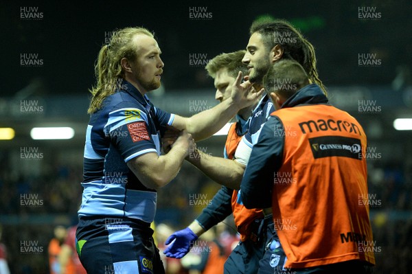 220319 - Cardiff Blues v Scarlets - Guinness PRO14 - Josh Navidi of Cardiff Blues is treated for injury