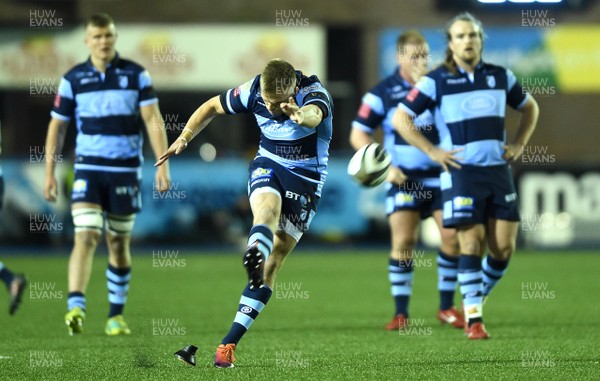 220319 - Cardiff Blues v Scarlets - Guinness PRO14 - Gareth Anscombe of Cardiff Blues kicks at goal