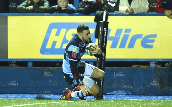 220319 - Cardiff Blues v Scarlets - Guinness PRO14 - Aled Summerhill of Cardiff Blues scores try